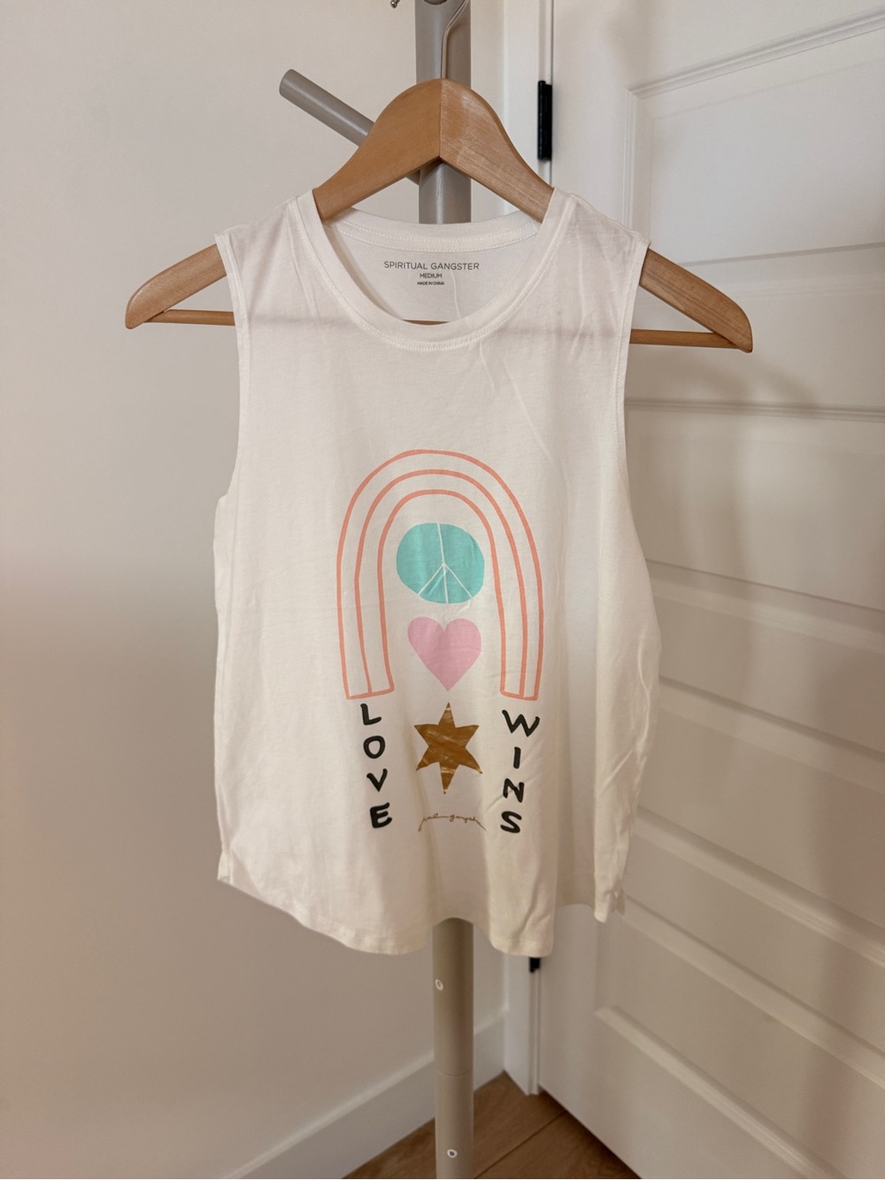 Spiritual Gangster M Love Wins Muscle Tank White Rainbow Peace Heart Graphic